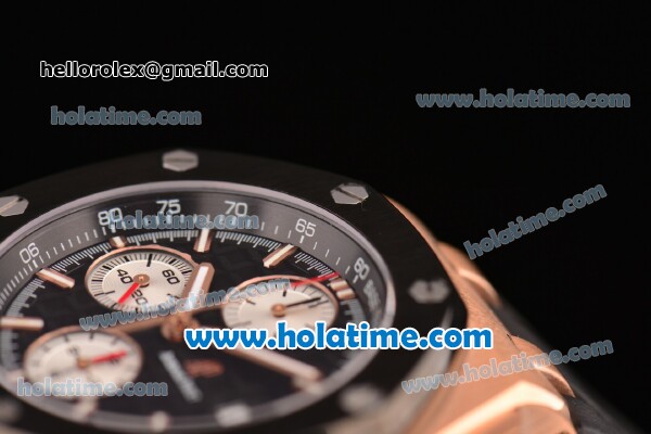 Audemars Piguet Royal Oak Offshore Swiss Valjoux 7750 Automatic Rose Gold Case with Black Bezel Stick Markers and Black Dial (EF) - Click Image to Close
